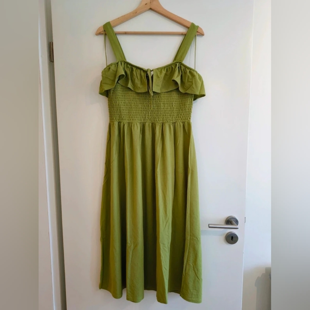 Olive Green Ruffle Midi Dress